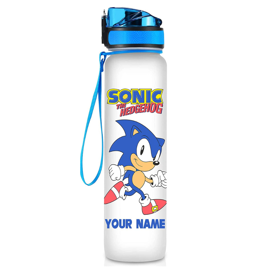 Sonic 32 Oz Water Tracker Bottle, Personalized Sonic Water Bottle With Time Marker, Sonic Lovers Water Bottles, Cartoon Character Water Bottles