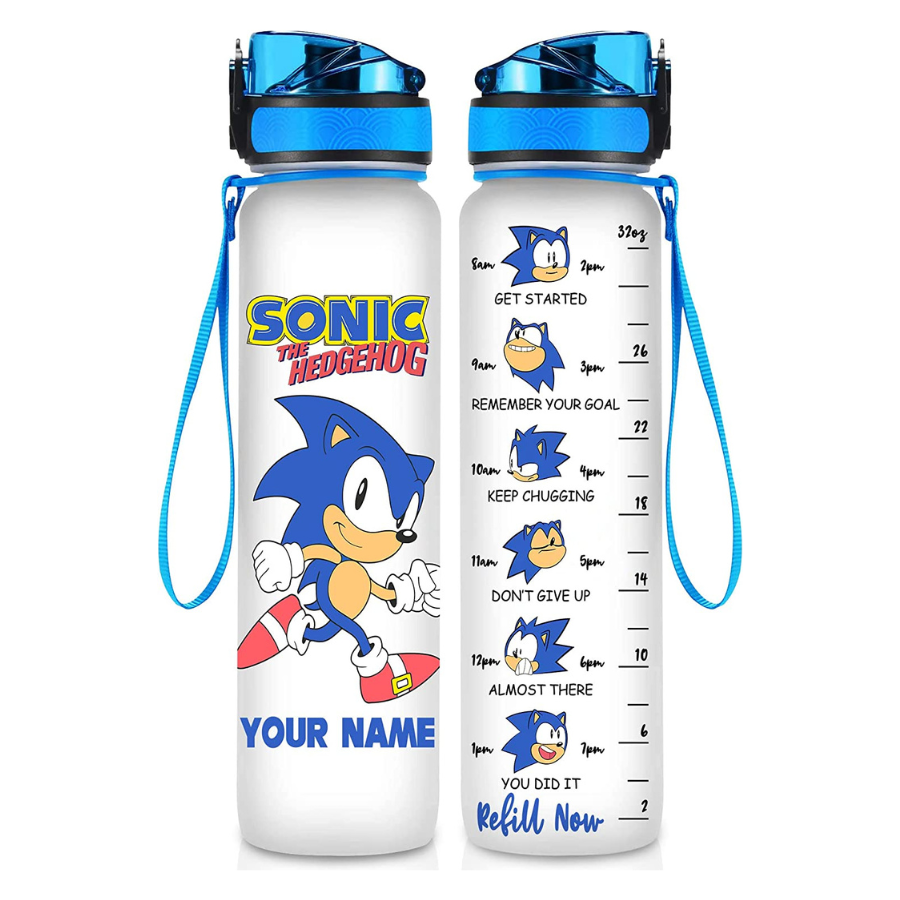 Sonic 32 Oz Water Tracker Bottle, Personalized Sonic Water Bottle With Time Marker, Sonic Lovers Water Bottles, Cartoon Character Water Bottles