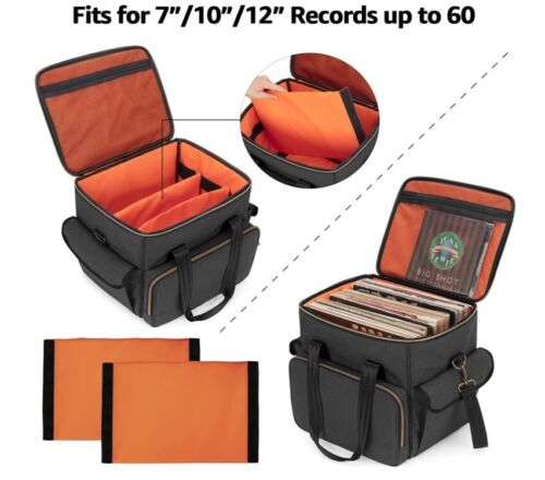 Vinyl Record Carrying Bag Vinyl Albums Storage Case, Dividers Holds up to 60 LP