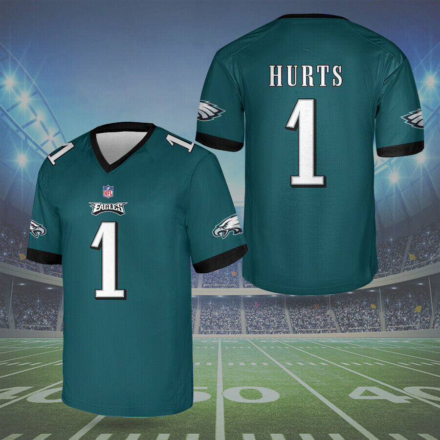 Jalen Hurts #1 Philadelphia Eagles Men’s Printed Jersey T-shirt Forest All Sizes