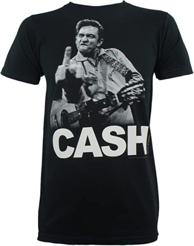 Johnny Cash – Mens The Bird T-Shirt, Size: X-Large, Color: Black