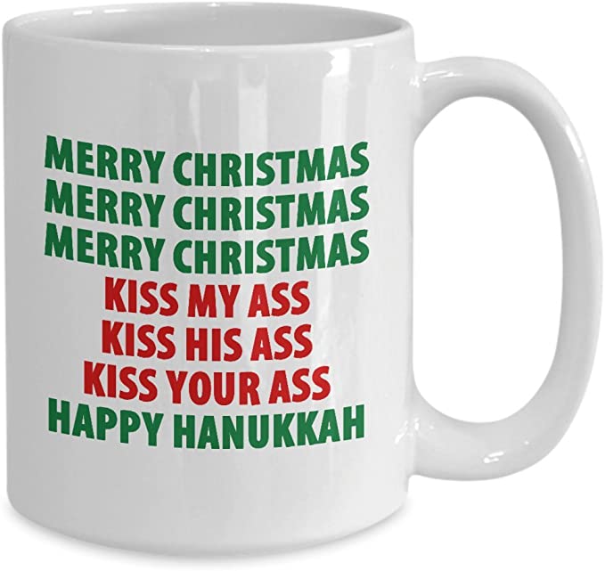 Christmas Vacation Merry Kiss My Ass Funny Mug Gift Movie Clark Griswold Hanukkah Xmas Holidays Coffee Cup, 15 ounces