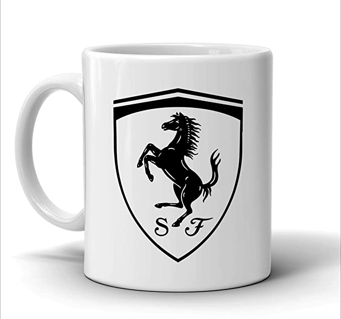 Ferrari Prancing Horse Black White Sketch Laser Engraved White Ceramic Coffee Mug Gift for Him Man Cave Accessories Car Coffee Mugs
