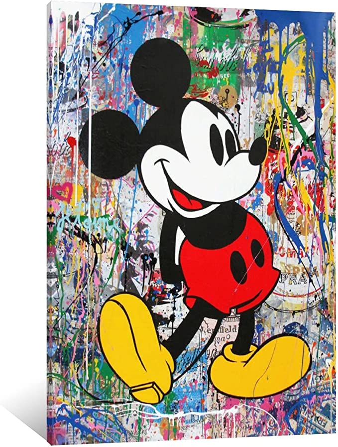 IXLLU Banksy Graffiti Street Art Mickey Canvas Art Poster and Wall Art Picture Print Modern Family Bedroom Decor Posters 24x36inch(60x90cm)