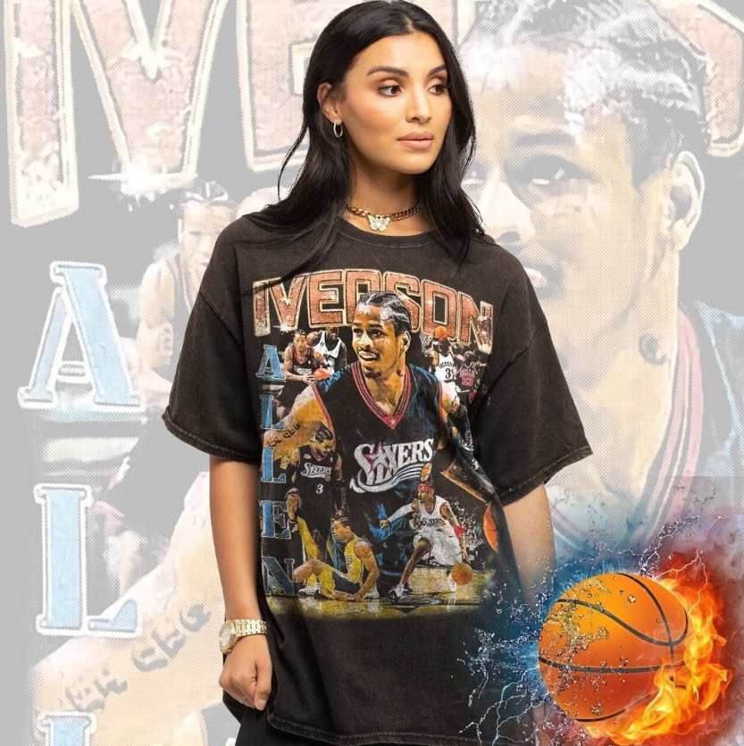 Allen Iverson Slam AI SLAM Cover Shirt, 76ers Shirt Basketball Shirt (Premium Black 5)