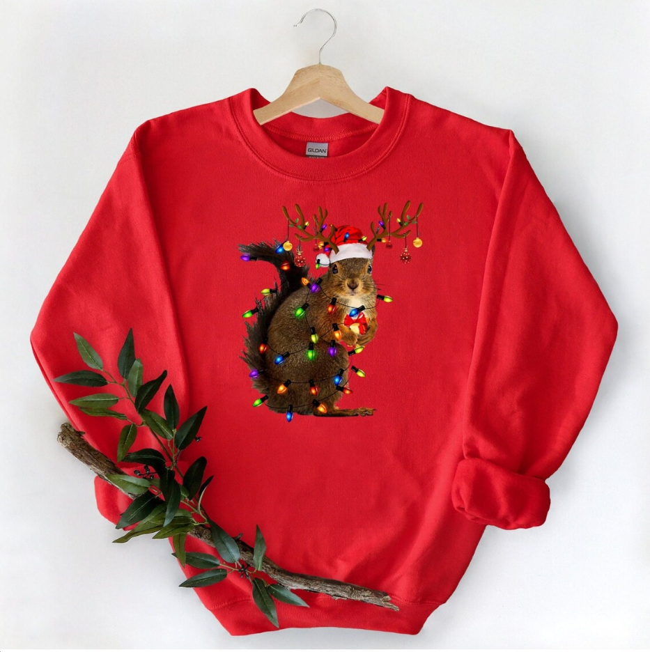 Christmas Squirrel Lights Sweatshirt, Funny Animals Christmas Sweatshirt, Christmas Lights Sweater, Cute Christmas Sweater For Women, Animal Xmas Sweatshirt,Christmas Squirrel Gift