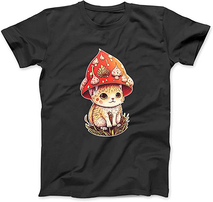 Cute Cottagecore Aesthetic Cat Mushroom Women Kids T-Shirt Sweatshirt Hoodie Tanktop for Men Women Kids Black
