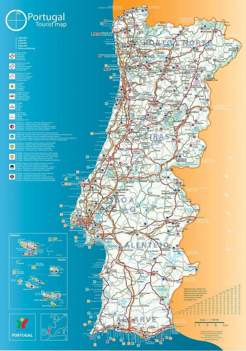 Gifts Delight Laminated 24×34 Poster: Physical Map – Maps of Portugal Detailed map of Portugal in English Tourist map of Portugal Road map of