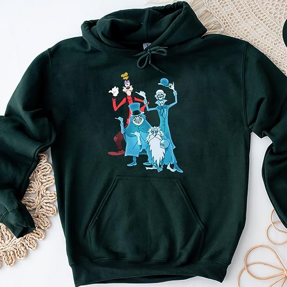 Goofy And Hitchhiking Ghost Haunted Mansion Hoodie, Goofy Halloween Party Hoodie Black
