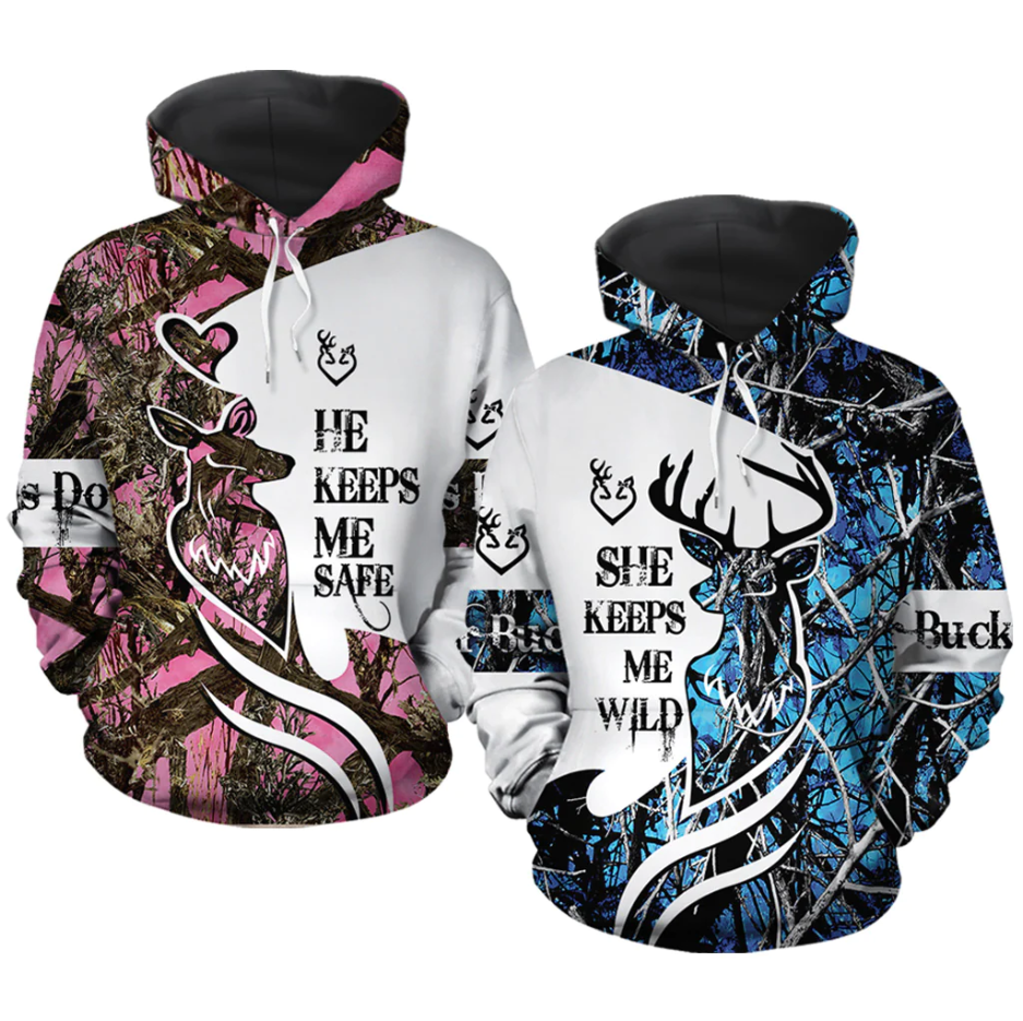 SATIGI He Keeps Me Wild Camo Hunting Hoodie Hunting Hoodie Deer Hunting Sweatshirt Hunting Jacket Gear For Hunting Trip Hunting Gift For Your Lovers Birthday