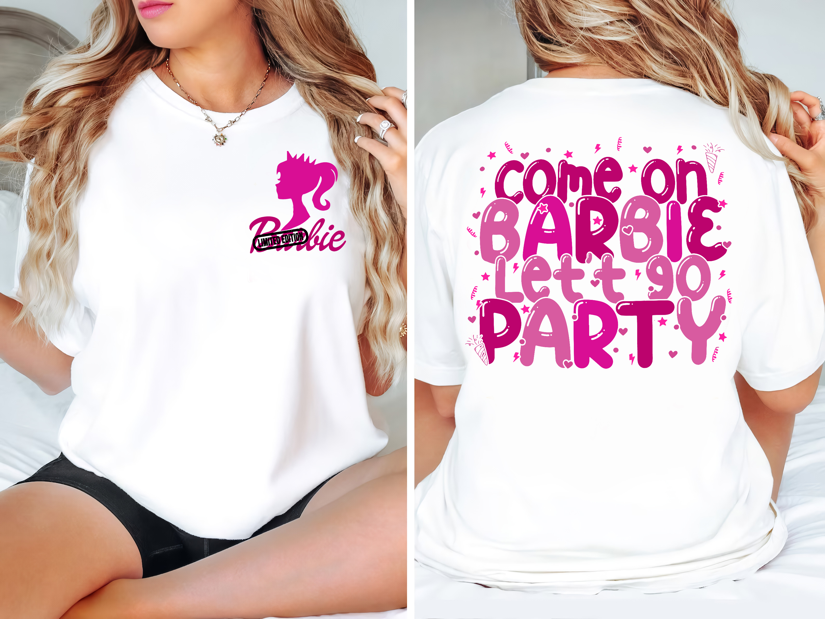 Come On Barbie Let’s Go Party (2side) T-Shirt, Pink Barbie (2 Side) T-Shirt, Doll Baby Girl T-Shirt