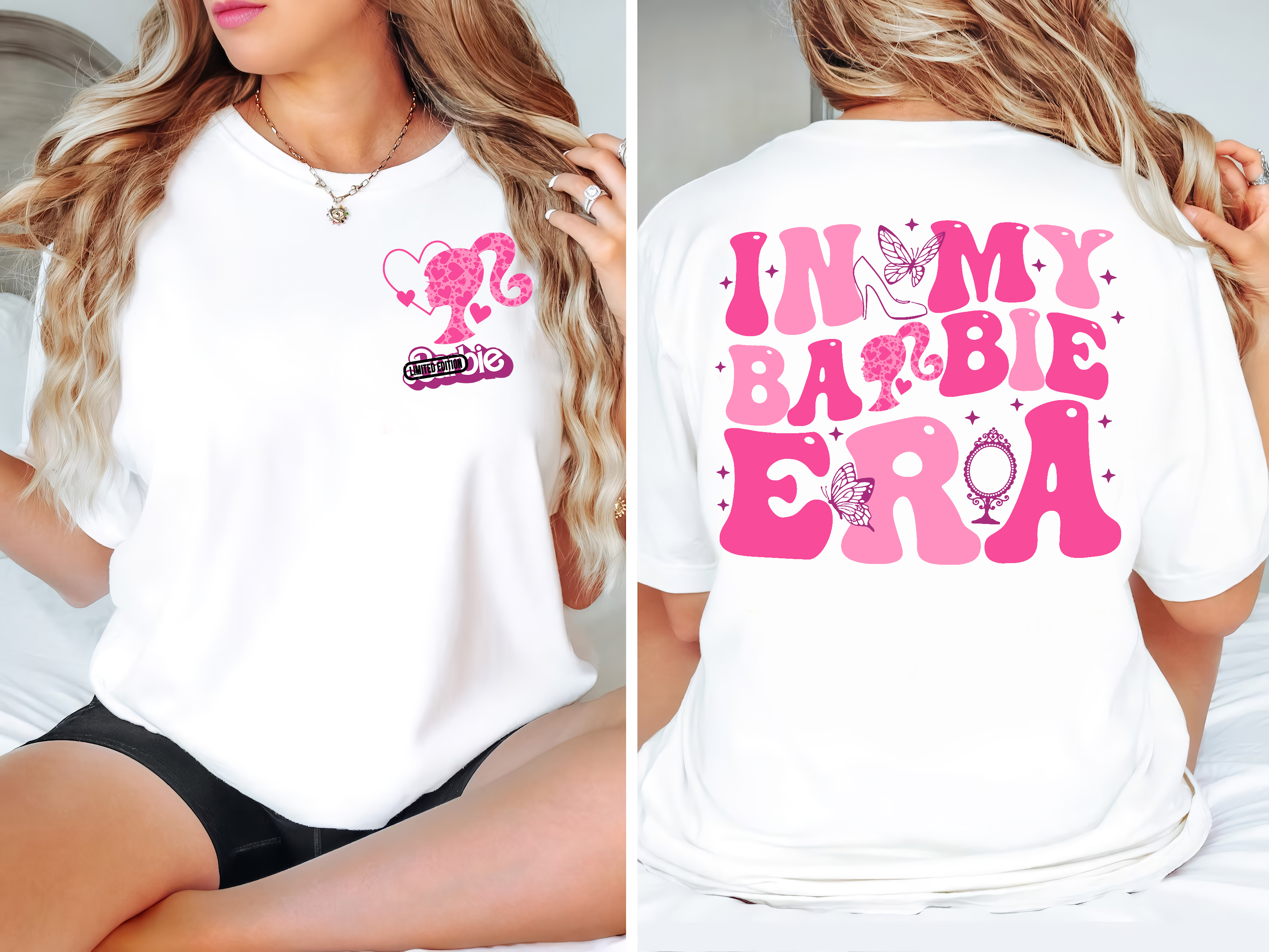 In My Barbie Era (2side) T-Shirt, Doll Baby Girl(2side) T-Shirt, He’s Just Ken (2side) T-Shirt White