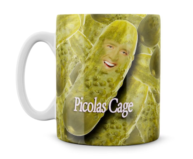 KDLY Picolas Cage Meme Mug Funny Geek Nerd Mug Nicolas Cage Fan Gift Nic Cage Pickles 11oz Mug