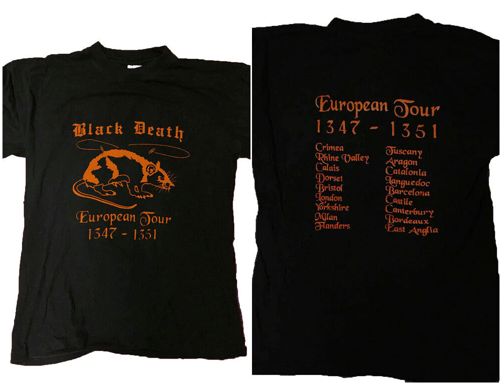BLACK~DEATH EUROPEAN TOUR 1347-1351 VINTAGE 80’S 1980 T SHIRT RARE T SHIRT