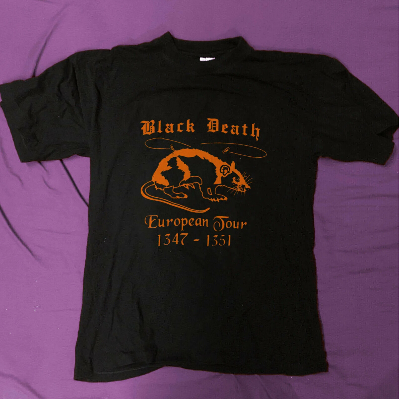 BLACK~DEATH EUROPEAN TOUR 1347-1351 VINTAGE 80’S 1980 T SHIRT RARE T SHIRT