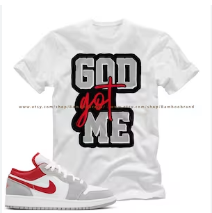 GOD Unisex T-shirt Match Air Jordan 1 “Low Light Smoke Grey Gym Red”