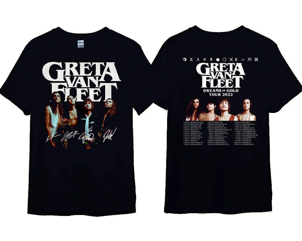 GretaVan Fleet Dreams in Gold Tour 2022 Double Sided Shirt Gift for Fans Rock Band T-Shirt