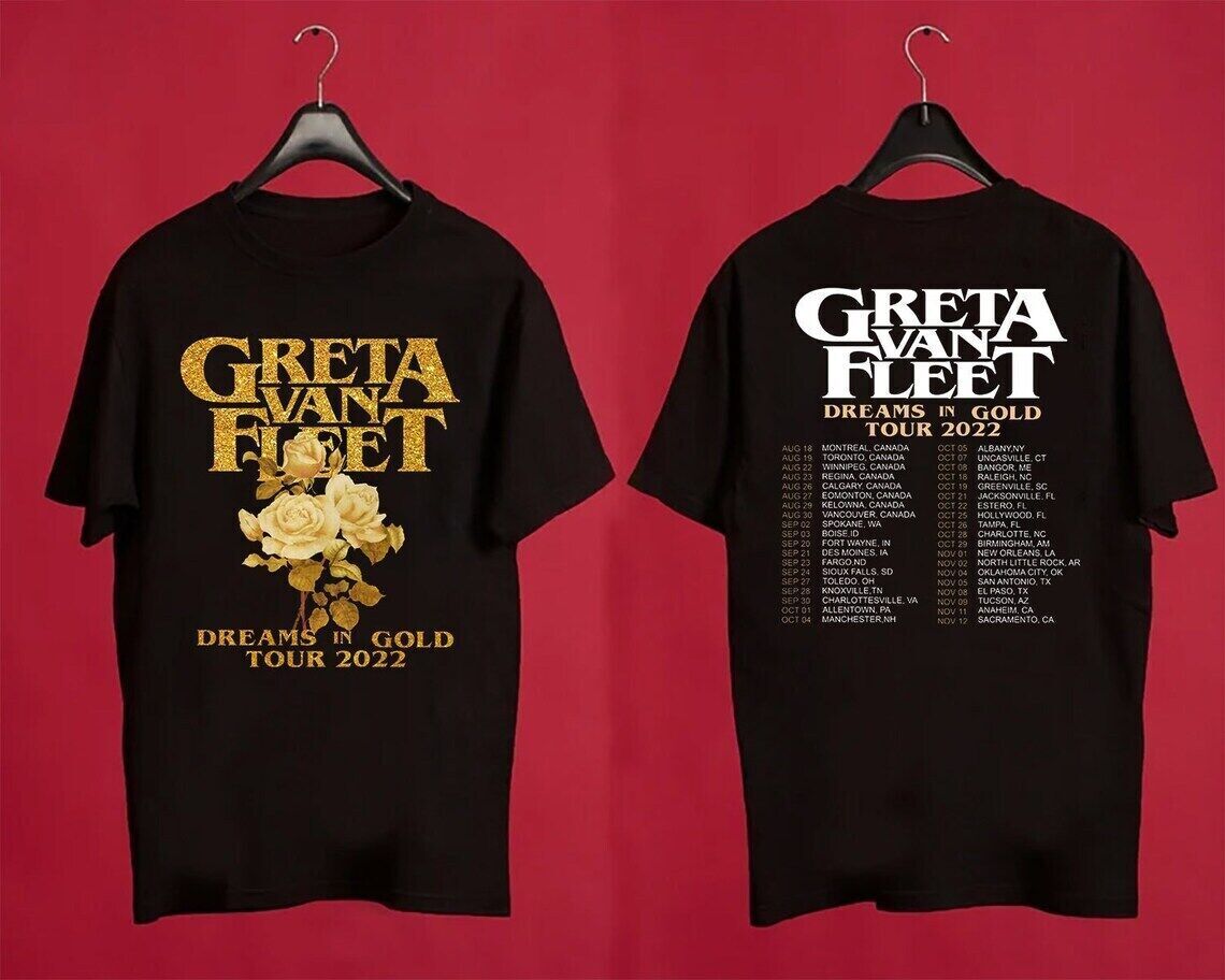 GretaVan Fleet Dreams in Gold Tour 2022 Double Sided Shirt Gift for Fans Rock Band T-Shirt