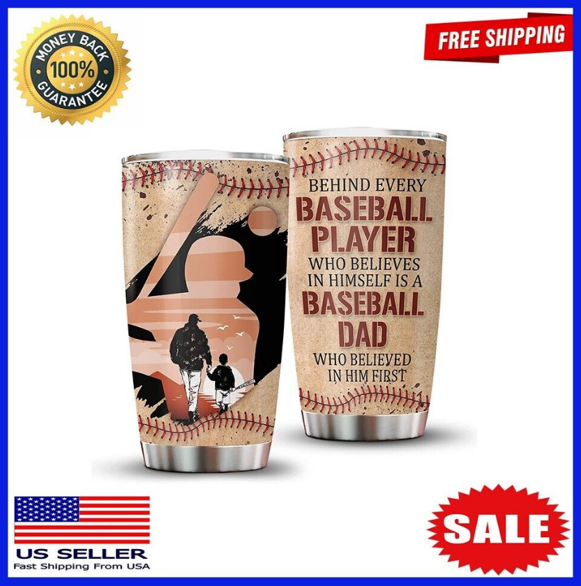 34HD Father Day Gifts for Dad- Baseball Dad Tumbler with Lid- Baseball Gifts