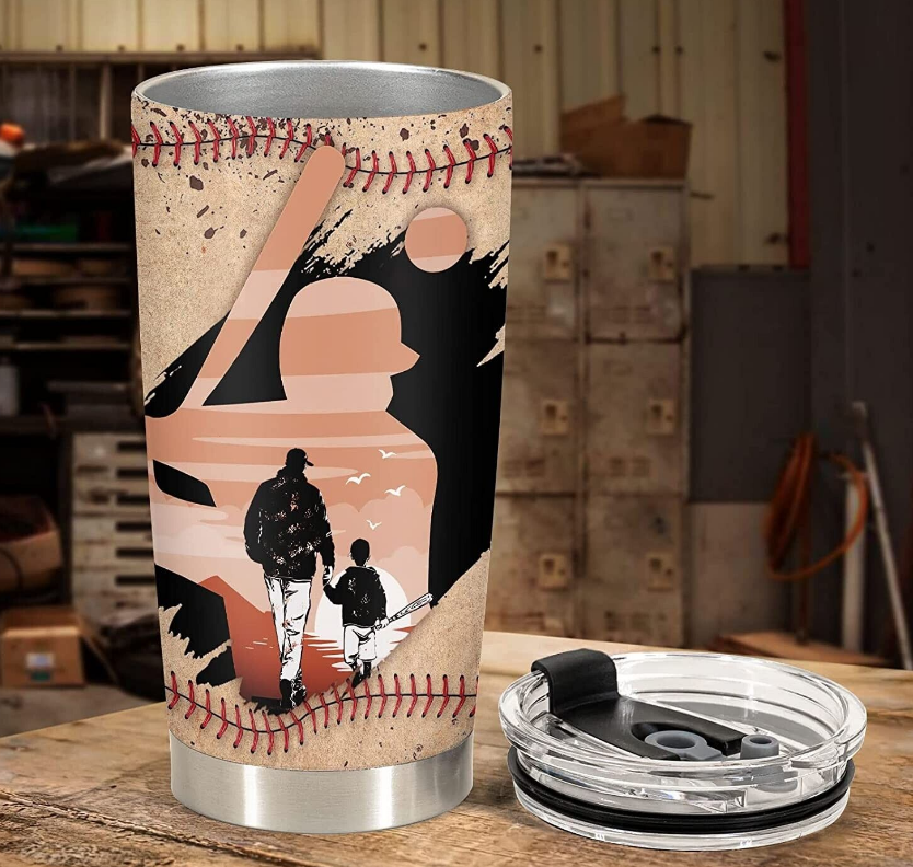 34HD Father Day Gifts for Dad- Baseball Dad Tumbler with Lid- Baseball Gifts