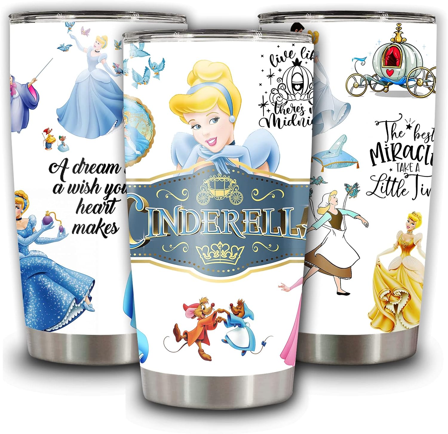 MURKUSA Insulated Stainless Steel Tumbler Cinderella Tea Vacuum Mug Coffee Travel Cup Bottle With Lid Family Friend 20 Oz Tumblers Gifts For Father’s