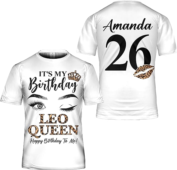 Leo Queen T Shirt for Women Personalized Birthday Shirts Girl Princess Born in July August Zodiac Sign Outfits Custom 3D Printed Short Sleeve Tee T Shirts Bday Gifts Astrology Horoscope Lover