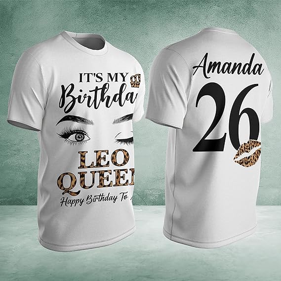 Leo Queen T Shirt for Women Personalized Birthday Shirts Girl Princess Born in July August Zodiac Sign Outfits Custom 3D Printed Short Sleeve Tee T Shirts Bday Gifts Astrology Horoscope Lover