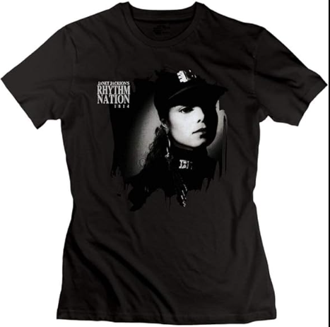 RonaldAMaurer Women’s Janet Jackson Rhythm Nation 1814 Fashion Cool Cotton T Shirt Black,Black,Small