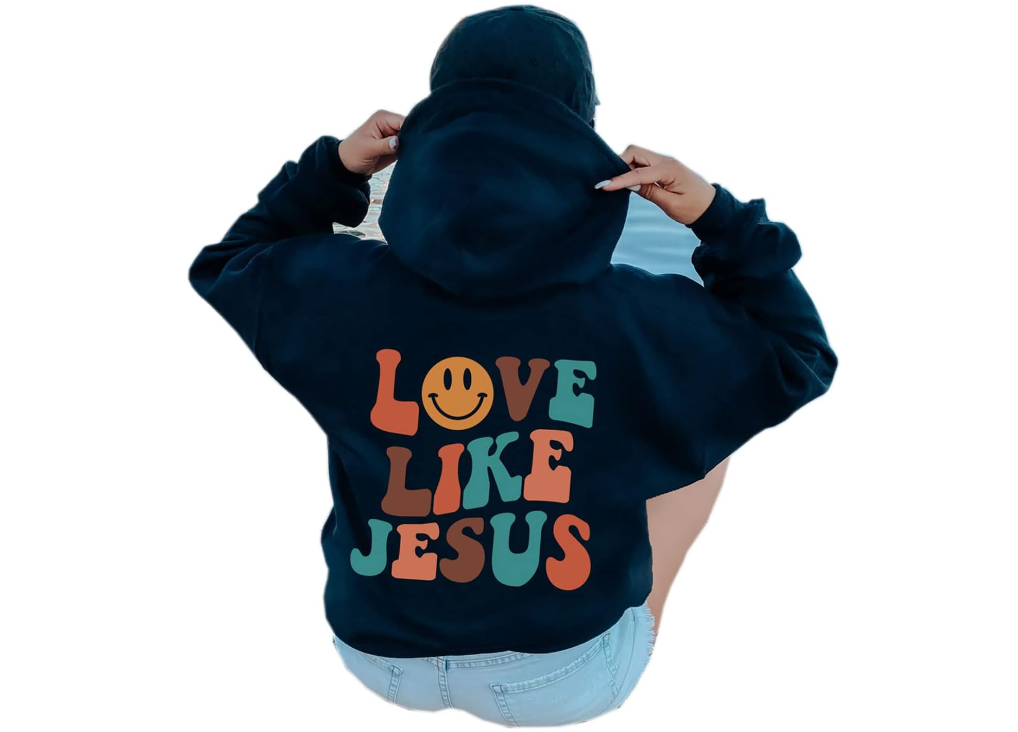 Love Like Jesus Aesthetic Hoodie – Christian Hoodie, Jesus Hoodie For Women, Words On Back Hoodie L Navy