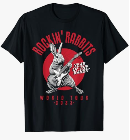 TEEWORLD Rockin’ Rabbits World 2023 Tour, Chinese Year of The Rabbit T-Shirt Black
