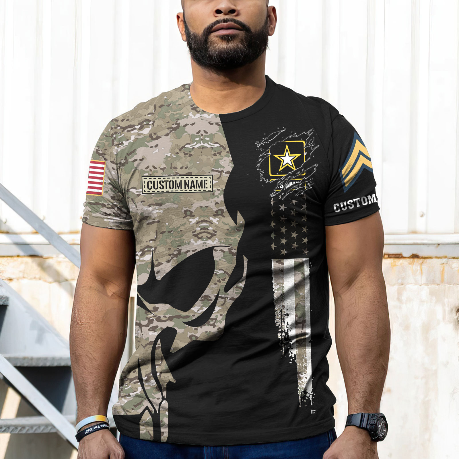 MILIT Personalized US Army Skull T-Shirt,Army Shirts for Men, Army Shirts, Army Veteran Shirts for Men, Military All Over Print T-Shirts