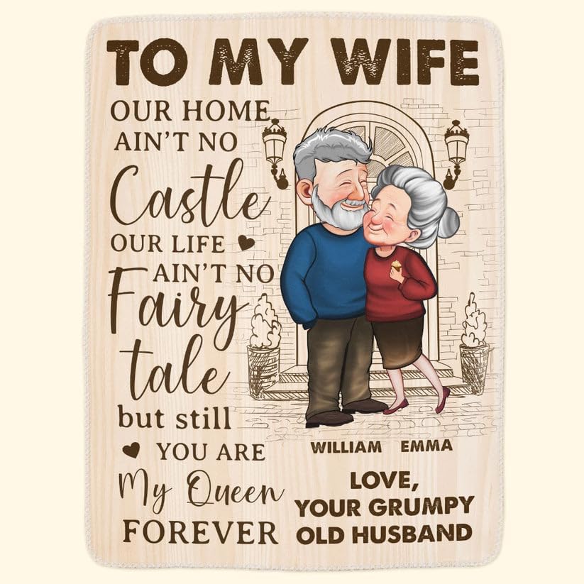 Personalized to My Wife Blanket Custom Avatar Old Couple Our Home Blanket Gift for Couple Lover Wife Woman Her Girlfriend from Husband Man Him Boyfriend On Wedding Anniversary Christmas Valentine