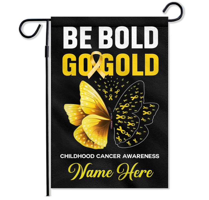 Prezzy September Is Childhood Cancer Awareness Month Garden Flag Gold Ribbon Awareness Butterfly 12.5 x 18 Inch Double Sided Personalized Yard Flags for House Lawn Decorative Banner