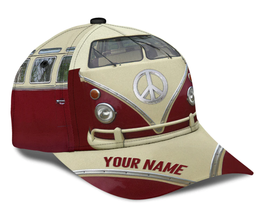 Camping Van Car Red Hippie Baseball Hat Adjustable Size Universal Fit, Hippie Baseball Cap For Men And Women.