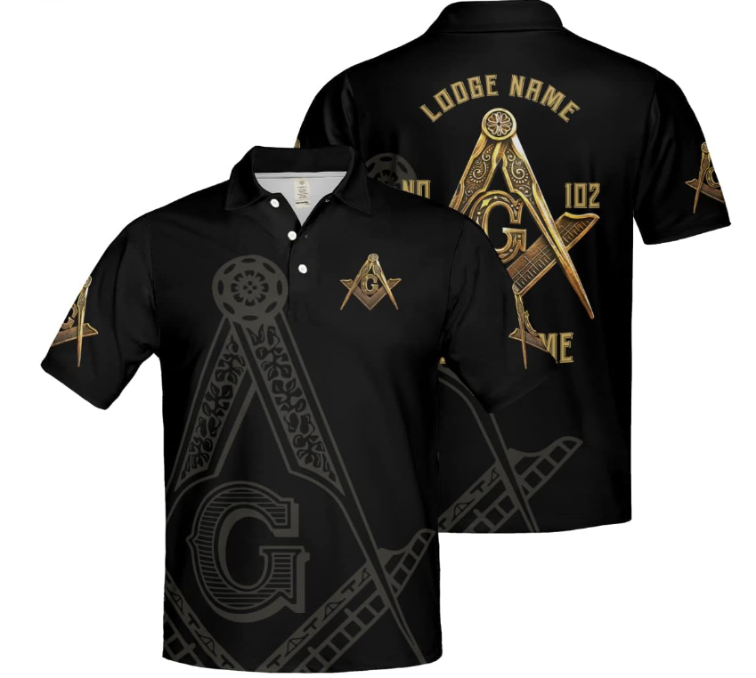 Freemason Black Gold Personalized Custom Name Short Sleeve Polo Shirt, Short Sleeves Polo Shirt, Gift Shirts for Mens and Womens, Short Sleeve Men’s Shirt