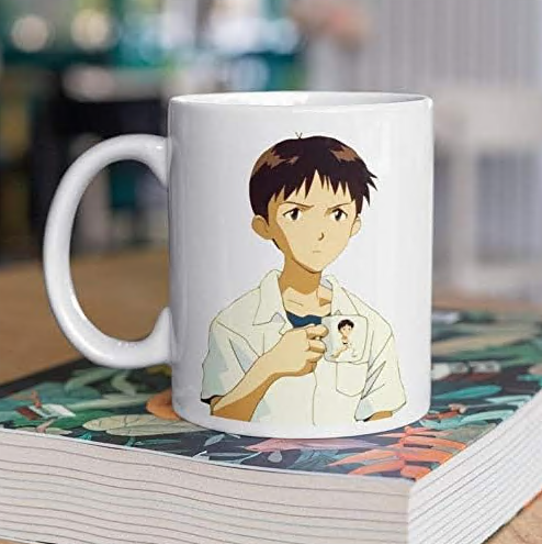 Shinjiception Mug Shinji holding a Mug in a Mug Manga evangelion asuka neon genesis end of evangelion meme shinji ikari big mug