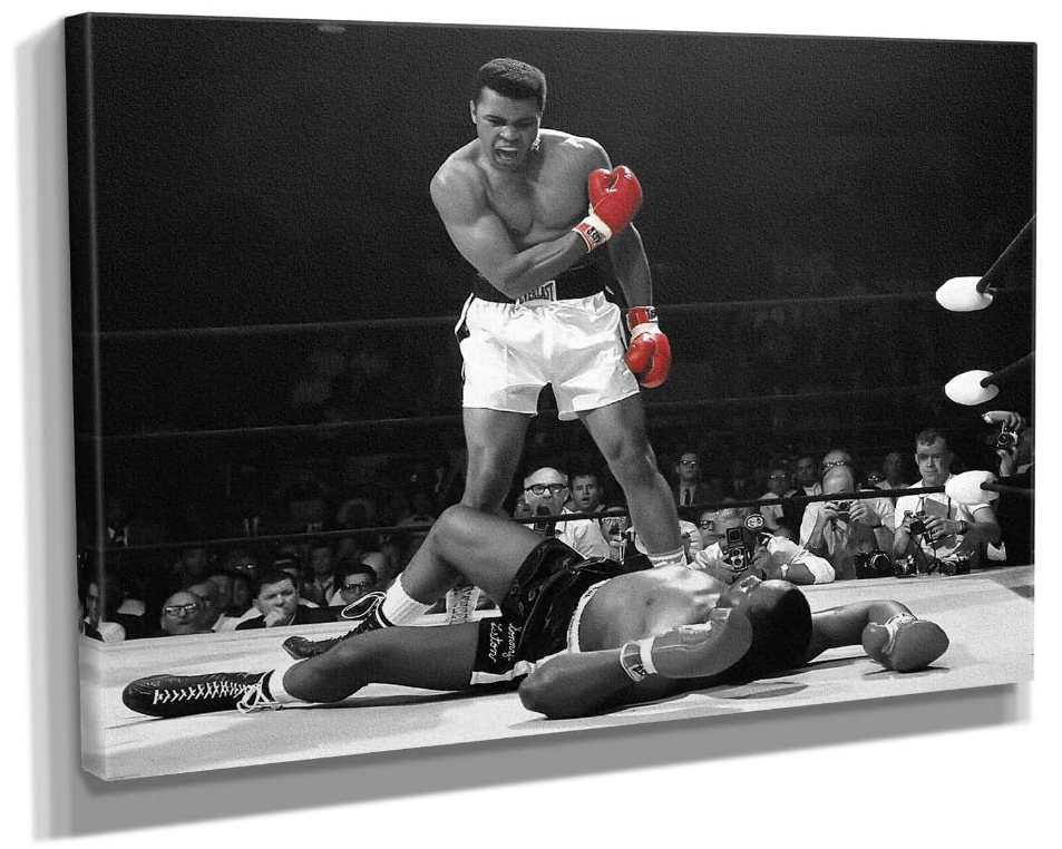 Sonny Liston vs Muhammad Ali Canvas Wall Art Print Knockout Black and White and Red Wall Art Home Decor (24in x 36in Gallery Wrapped)