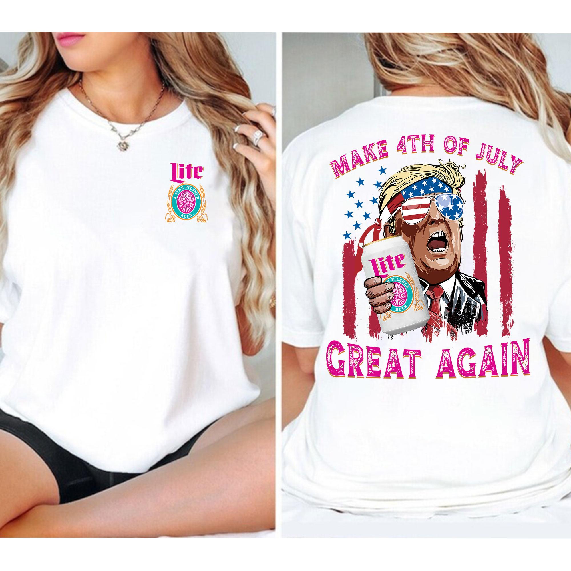 Miller Lite Pink Make 4th of July Great Again Shirt, Funny 4th of July Shirt, Busch Light Trump Shirt, 4th of July Trump Comfort