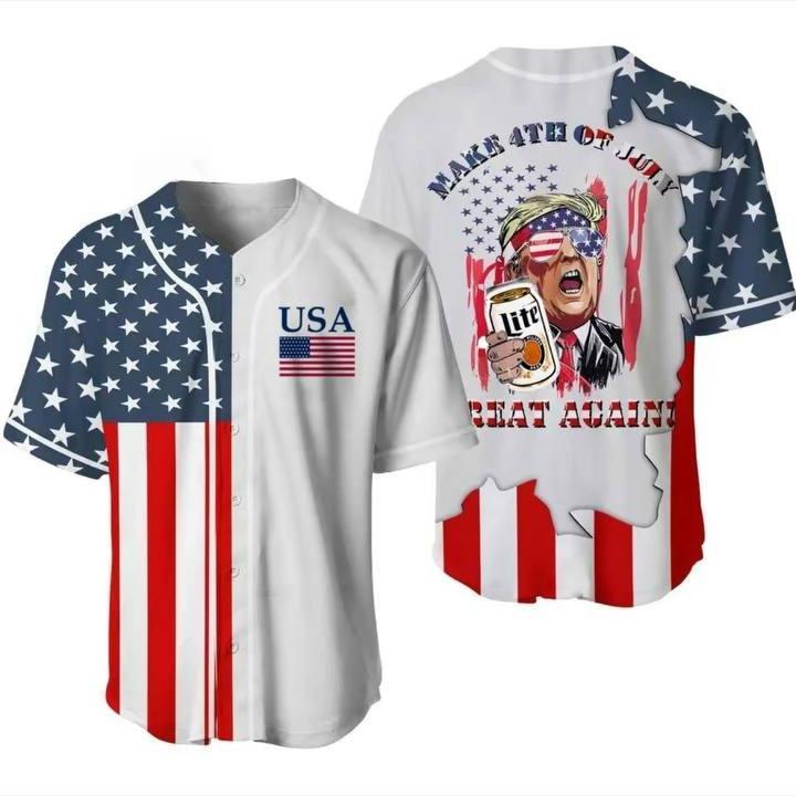 Funny Light Beer Trump MAGA 2024 Coors Banquet Busch Michelob Ultra Logo American Flag Trump Make 4th of July Great Again Baseball Jersey, Freedom USA Hot Summer Jersey for Women and Men Liquid Beer Lover Gift Fast Shipping Sport Casual Drinking Shirt V3