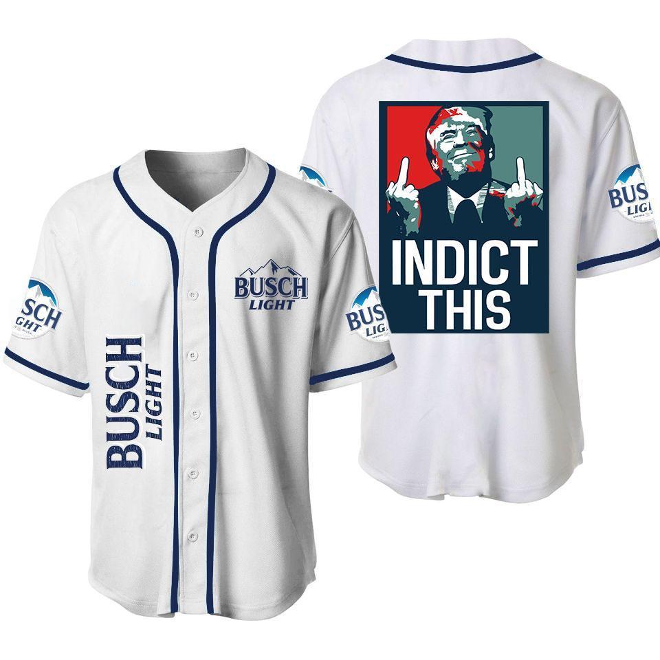 Trump Busch Light Baseball Jersey, Indict This, Trump Baseball Jerseys Shirts for Men Women Shirts Button Down Baseball Jersey