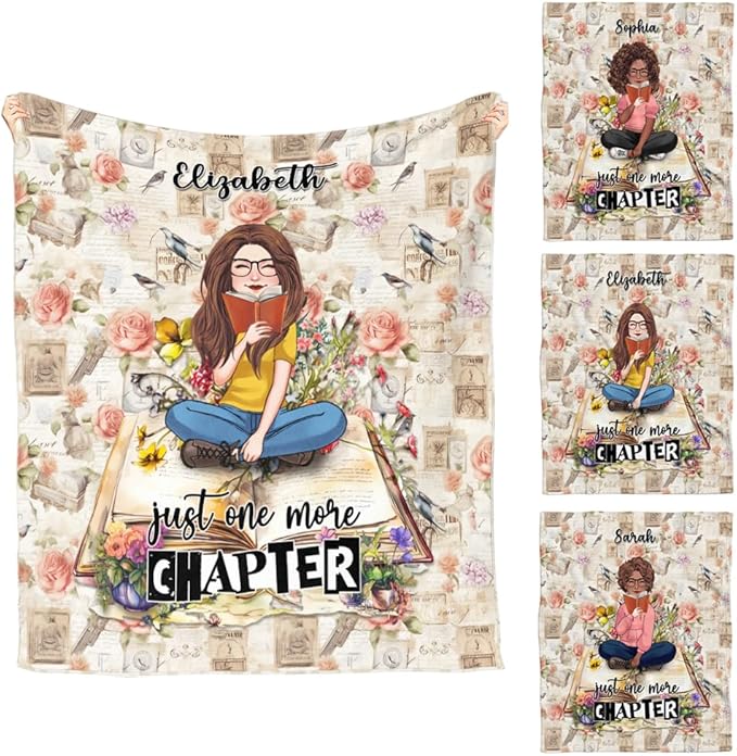 Personalized Easily Distracted by Books Blanket Throw,Books and Girl Reading Blanket Bedding Halloween Blanket for Bookworm Throw Bithday Gift (Book Chibi 2, Small/Medium/Large/X-Large)