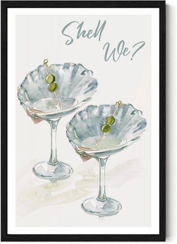 Shell We Poster – Martini Shell Cocktail Poster Decor Living Room – Bed Room – Seashell Martini – Cocktail Wall Art Decor – Bar Decor – Shell Print Decor Restaurant – Poster 11×17 Inch Unframed