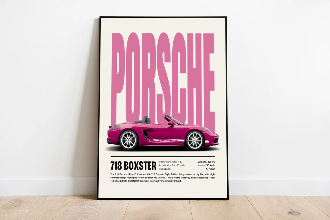 Pink Porsche poster Car poster Porsche print Porsche 911 Pink wall art Porsche GT3 RS Car prints