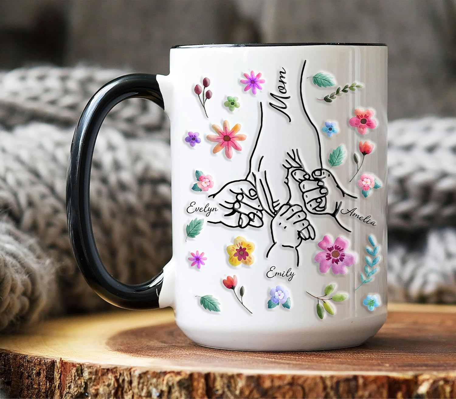 You Hold Our Hands Also Our Hearts, Mothers Day Gifts For Mom, Grandma, Personalized 2D Mom Coffee Mug, Mom Birthday Gifts From Daughters, Mom Ceramic Cup, Best Mom Ever Gifts (03, 1)