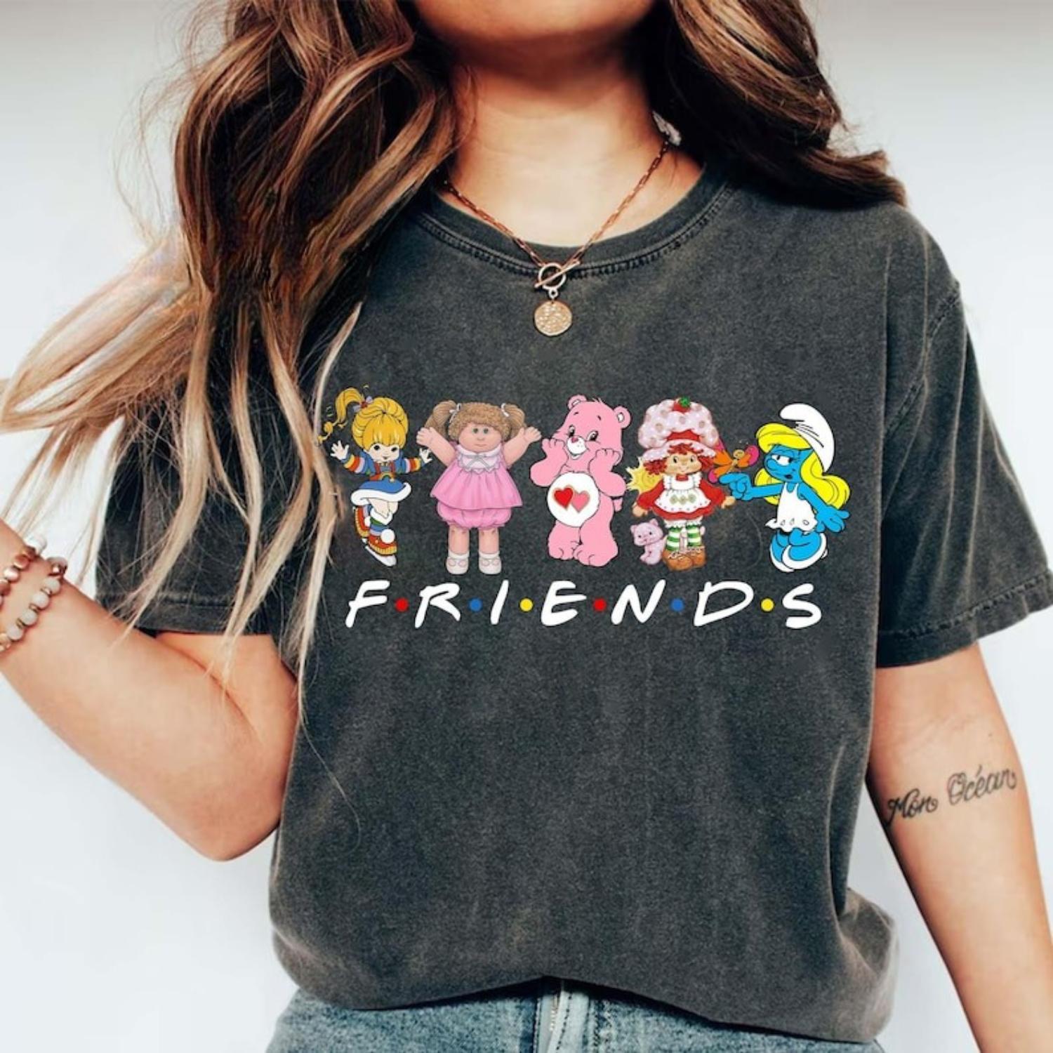 Cartoon Friends Nostalgia Shirt, 80’s Cartoon Characters Rainbow Shirt, Care Bears And Strawberry Tee