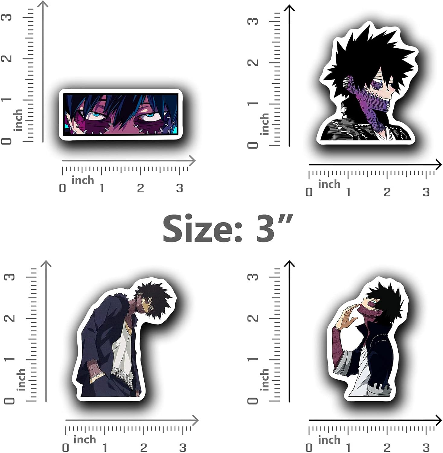 Alexiss MHA Dabi Toya Todoroki Cool Eyes Pack 4Pcs MHA Sticker for Watter Bottles, Phone, Laptop, Skateboard, Car Pack 4 Pcs Size 3inch
