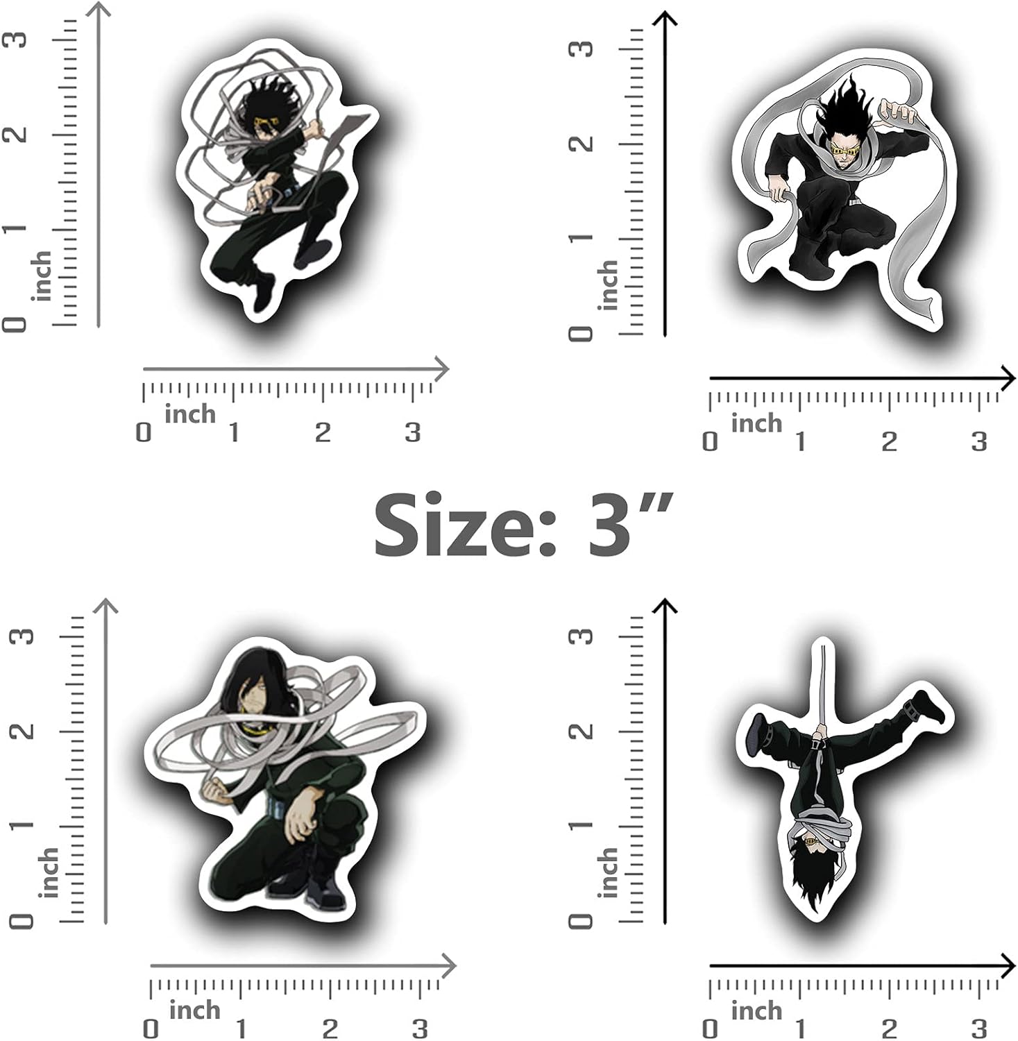 Alexiss MHA Shota Aizawa Eraser Head Cool Moments Pack 4Pcs MHA Sticker for Watter Bottles, Phone, Laptop, Skateboard, Car, Colorful Sticker, Pack 4 Pcs Size 3 inch