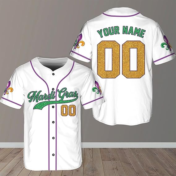 Mardi Gras Jersey Shirt, Custom Name and Number Baseball Jersey