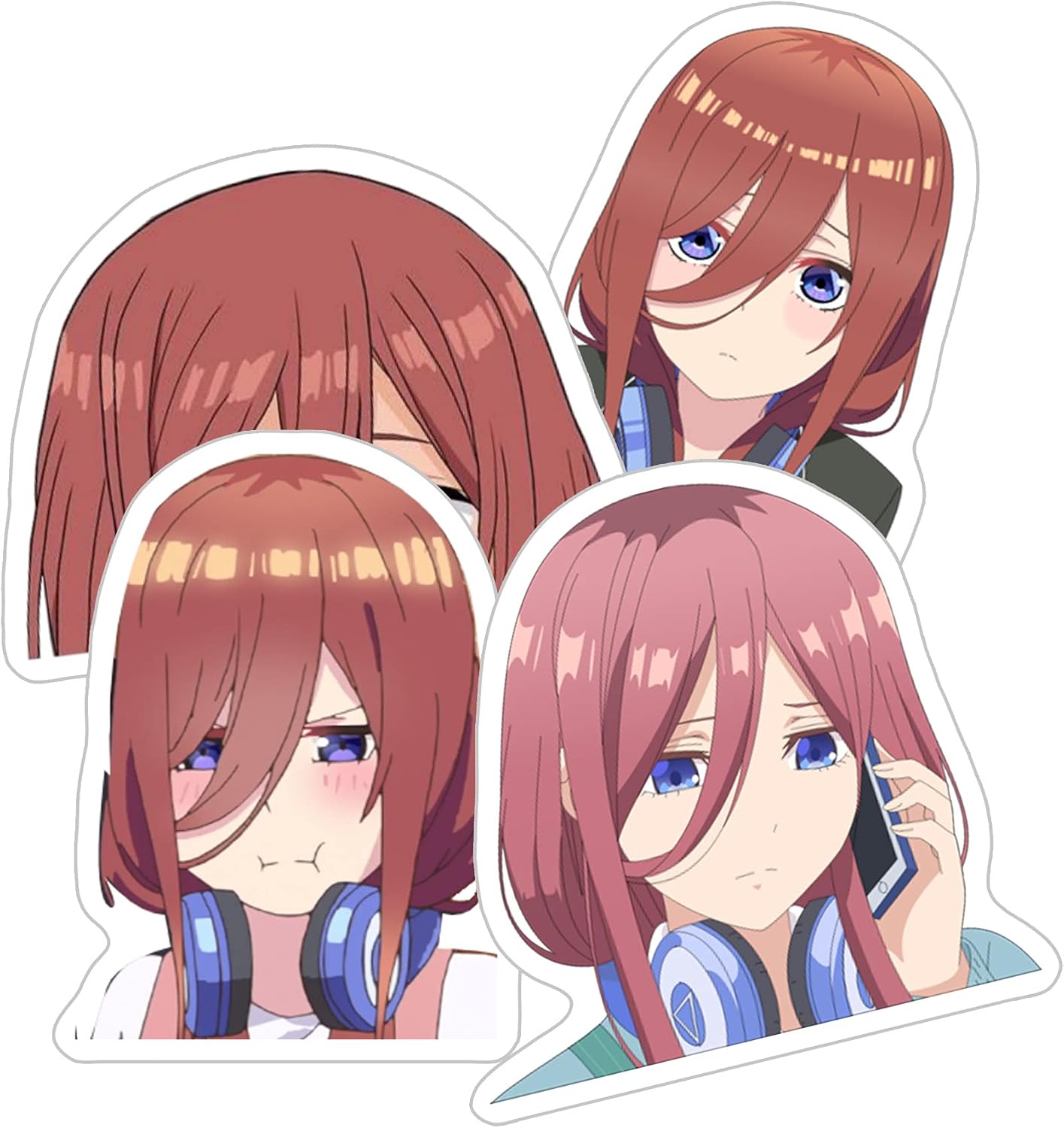 Alexiss The Quintessential Quintuplets Miku Nakano Peeker Funny Face Sticker for Watter Bottles, Phone, Laptop, Skateboard, Car, Pack 4 Pcs Size 3 in , Colorful Sticker