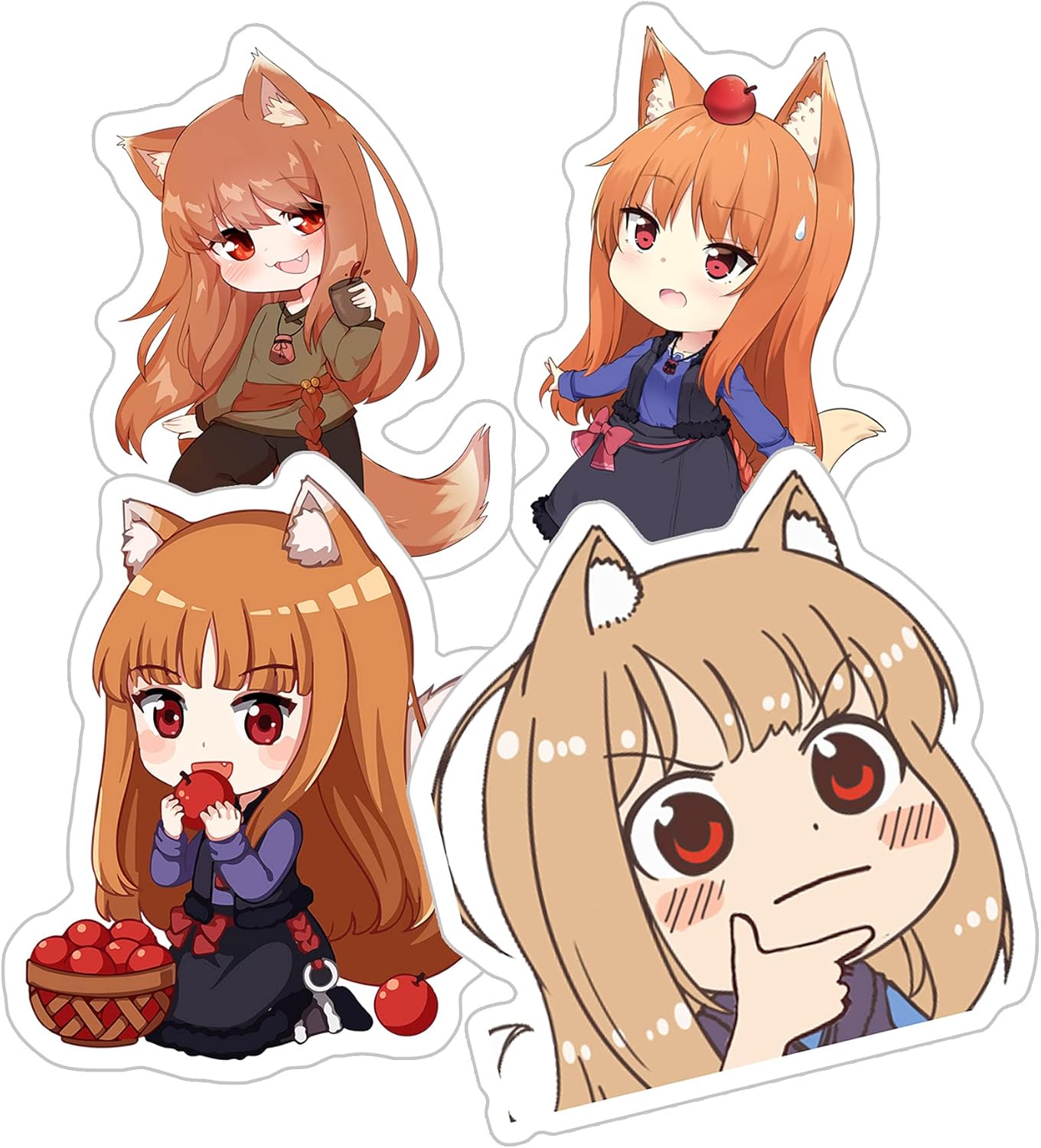 Alexiss Spice and Wolf Holo Wolf Chibi Sticker for Phone, Laptop, Skateboard, Car Colorful Sticker Pack 4 Pcs Size 3inch